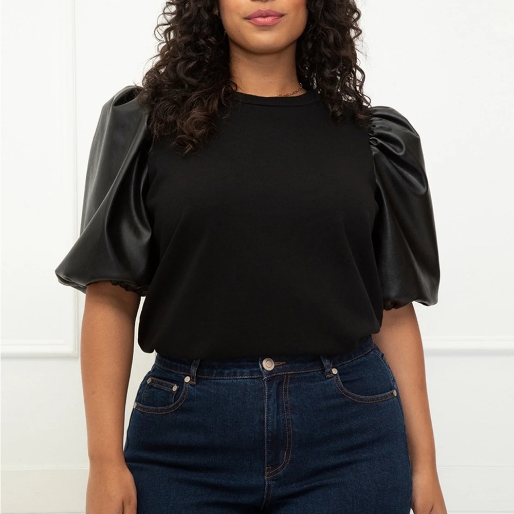 Eloquii Black Puff Sleeve Oversized Blouse